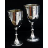 TWO EARLY 20TH CENTURY SILVER GOBLETS, larger Robert Pringle, London 1910 19cms high, smaller
