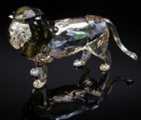 SWAROVSKI TINTED CRYSTAL MODEL MALE LION, 19cms long Comments: no boxes or certificates