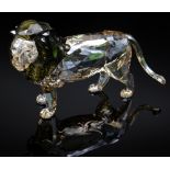 SWAROVSKI TINTED CRYSTAL MODEL MALE LION, 19cms long Comments: no boxes or certificates