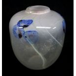 BARRY CULLEN STUDIO GLASS VASE, shouldered form with pale blue, lime and milk decoration, signed,