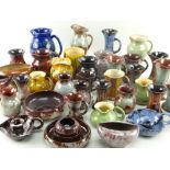 LARGE ASSORTMENT OF EWENNY POTTERY, mainly jugs, vases, flower bowls and chamber sticks (38) *