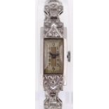 PLATINUM ART DECO LADIES COCKTAIL WATCH, the rectangular dial having Arabic numerals Provenance: