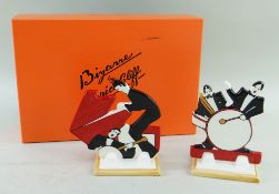 PAIR WEDGWOOD CLARICE CLIFF 'AGE OF JAZZ' MUSICIANS, shape 435 Man with a Drum, and 436 Man at the