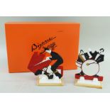 PAIR WEDGWOOD CLARICE CLIFF 'AGE OF JAZZ' MUSICIANS, shape 435 Man with a Drum, and 436 Man at the