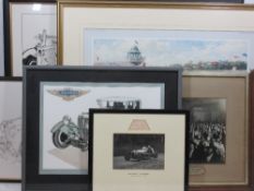 MOTORING INTEREST, photographic and other prints including K PETRE photograph driving a S/C Austin