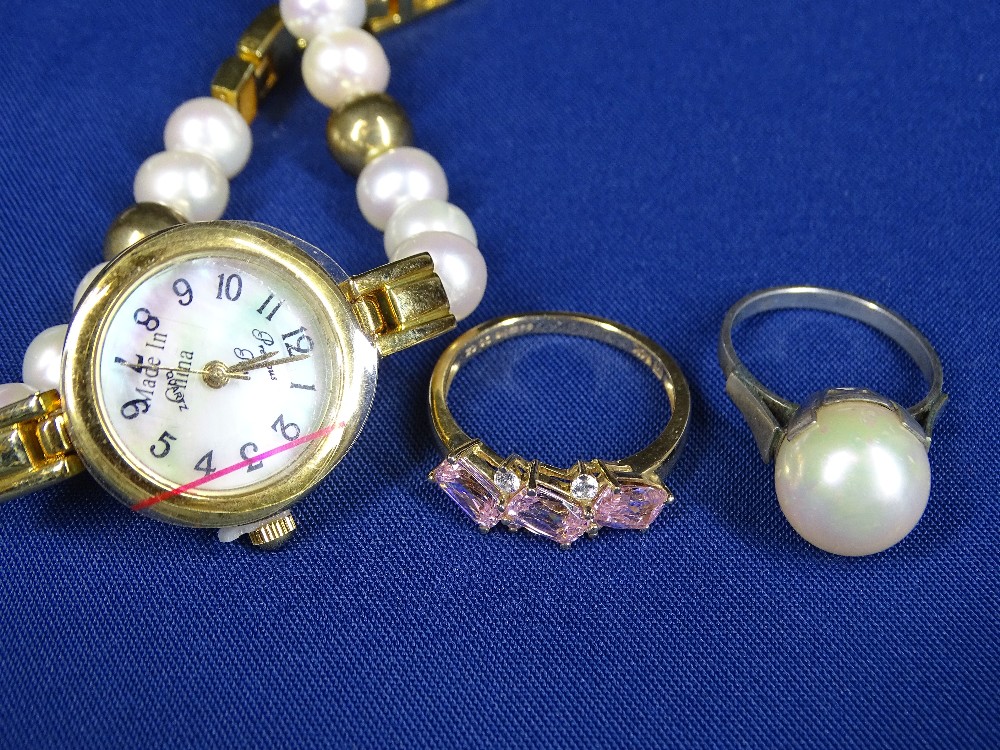 CULTURED PEARL & OTHER JEWELLERY - to include three bracelets, two necklaces, lady's wristwatch with - Image 4 of 4