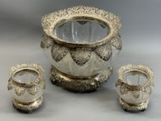 SILVER MOUNTED & WHEEL CUT GLASS BOWL SET - London 1907 and 1914, maker William Comyns & Sons,