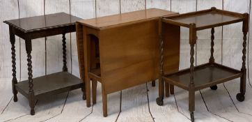 MID-CENTURY TEAK GATE LEG DINING TABLE, 74cms H, 83cms L, 37cms W (closed)barley twist oak two