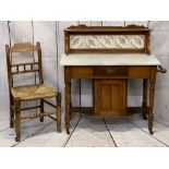 EDWARDIAN SATINWOOD TILE BACK WASHSTAND with white marble top, 102cms H overall, 96cms W maximum,