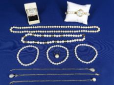 CULTURED PEARL & OTHER JEWELLERY - to include three bracelets, two necklaces, lady's wristwatch with
