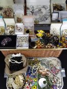VINTAGE & LATER JEWELLERY COLLECTION - on two trays along with a basket of mixed jewellery bags to