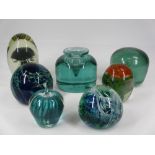 VICTORIAN GREEN GLASS DUMP, MDINA and other paperweights