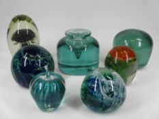 VICTORIAN GREEN GLASS DUMP, MDINA and other paperweights