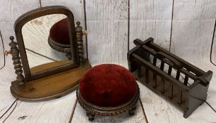 VINTAGE OCCASIONAL FURNITURE ITEMS (3) to include a bobbin turned swing toilet mirror on an oval