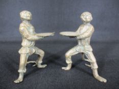 LATE 19TH CENTURY POLISHED BRONZE CANDLESTICKS, A PAIR - modelled as dressed standing monkeys