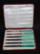 CASED SET OF SIX SILVER BLADED TABLE KNIVES, Sheffield 1908, maker George Guirren Rhoden