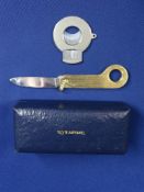 TIFFANY & CO 14CT GOLD CIGAR CUTTER/PENKNIFE, boxed and one other, marked 'Agoma Stainless Steel',