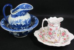 MODERN BLUE & WHITE IRONSTONE JUG & BOWL SET and another with floral decoration, James Kent 'Old