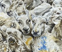 ANWEN ROBERTS acrylic on canvas - study of sheep's faces, signed and dated 2009, 37 x 45cms