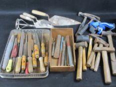 VINTAGE & LATER HAND TOOLS to include various hammers, chisels, files ETC