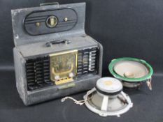 ZENITH TRANS-OCEANIC TRANSISTOR RADIO, 25cms H, 44cms W, 18cms D and two Wharfedale Super10 speakers