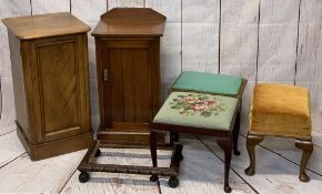 CIRCA 1900 BEDSIDE CABINETS (2) - one having curved top and rounded front edging 76cms H, 41.5cms W,