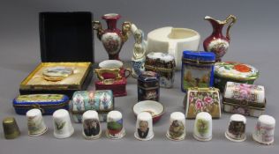 PORCELAIN & ENAMEL PILL BOXES, Limoges cabinet porcelain, decorative thimbles, ETC, a mixed quantity