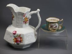 COPELAND HAND PAINTED CABINET CUP & SAUCER - early 19th century showing colourful gilt rimmed panels