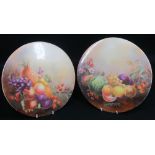 WILLIAM BIRBECK HAND PAINTED PORCELAIN PLAQUES, a pair, with fruit and wild berry decoration, both