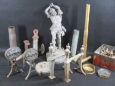 MIXED VINTAGE & LATER METALWARE to include two pairs of fire dogs, one having Art Nouveau detail,