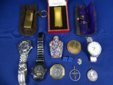 MIXED WATCHES, LIGHTERS & COLLECTABLES GROUP to include a boxed Cartier gold plated lighter (lacking
