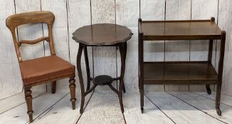 VINTAGE FURNITURE PARCEL (3) to include a shaped top Edwardian table with under tier shelf, 73cms H,