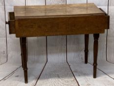 VINTAGE OAK PEMBROKE TABLE, twin flap with twin end drawers, on turned supports, 71.5cms H, 90cms L,