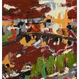 BOWEN acrylic - abstract impression of part of the Thames of Westminster, signed Bowen, 29.5 x 29.