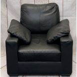 MODERN BLACK LEATHER EFFECT ARMCHAIR - 88cms overall H, 90cms W, 60cms seat D