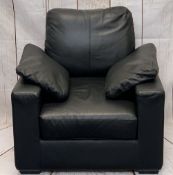 MODERN BLACK LEATHER EFFECT ARMCHAIR - 88cms overall H, 90cms W, 60cms seat D