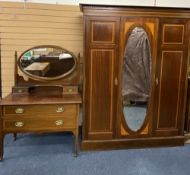 CIRCA 1900 MAHOGANY TWO PIECE BEDROOM SUITE having boxwood stringing and Sheraton style fan