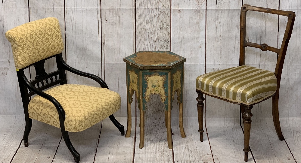 VICTORIAN & LATER OCCASIONAL FURNITURE (3) to include an upholstered and ebonized nursing chair,