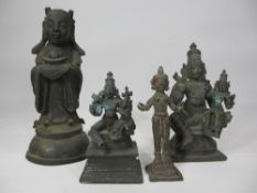 CAST METAL EASTERN DEITIES GROUP OF FIGURINES - to include a Chinese Immortal with silver ingot,