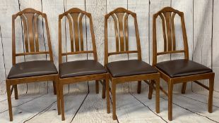 PARKER KNOLL DINING CHAIRS, set of four, having shaped cross rails and triple slatted backs, the