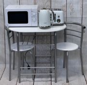 BISTRO METAL FRAMED TABLE & TWO CHAIRS SET with three ultra-modern kitchen electricals to include