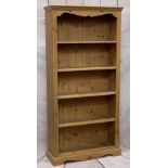 MODERN PINE OPEN BOOKCASE - 188cms H, 91cms W, 34cms max D