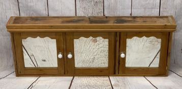 VINTAGE STYLE PINE THREE DOOR MIRRORED WALL CABINET with interior shelves, 51cms H, 133cms W, 16.