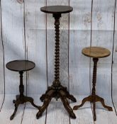 CARVED ROSEWOOD TORCHERE and two wine tables, the torchere having a replacement top, twist column