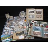 VINTAGE POST & CIGARETTE CARDS, contained in three albums and loose, approximately two hundred and