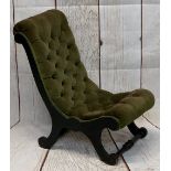 VICTORIAN BUTTON UPHOLSTERED & EBONIZED NURSING CHAIR, 65cms H, 37cms W, 37cms D the seat