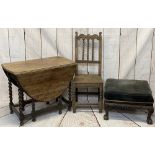 ANTIQUE & LATER FURNITURE PARCEL (3) to include a cushion top carved stool on ball and claw feet,