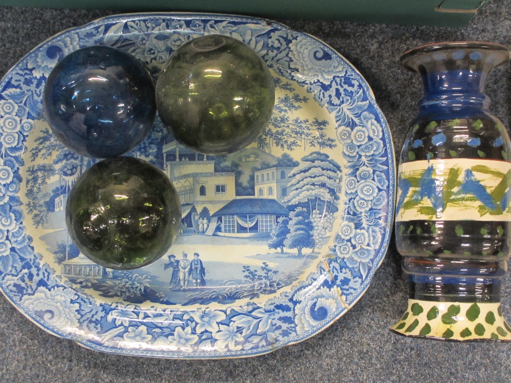 VICTORIAN & LATER MIXED CHINA & GLASSWARE to include glass fishing net floats, blue and white with - Image 5 of 5