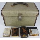 VINTAGE VANITY CASE & CONTENTS - a Japanese lacquer work cigar case, Stratton No 1 lady's compact