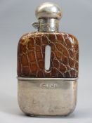 SILVER MOUNTED HIP FLASK - Sheffield 1906, maker H Greaves Ltd having a hinged twist cap to a